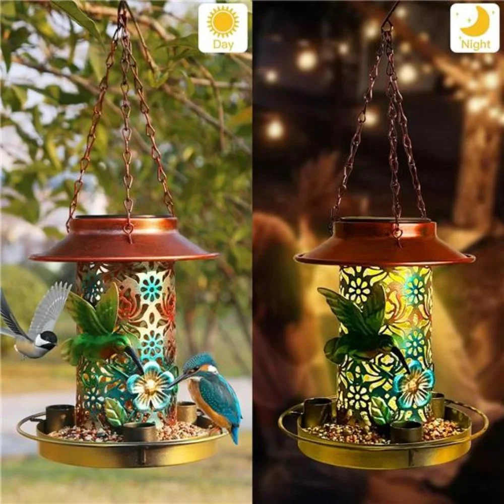 Solar Bird Feeder for Outdoors Hunging, Gifts for Mom Grandma Women, Metal